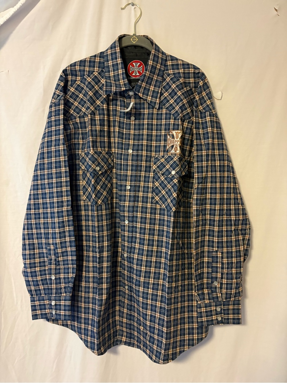 Men's Blue Plaid Long-Sleeve Button-Down Western Shirt